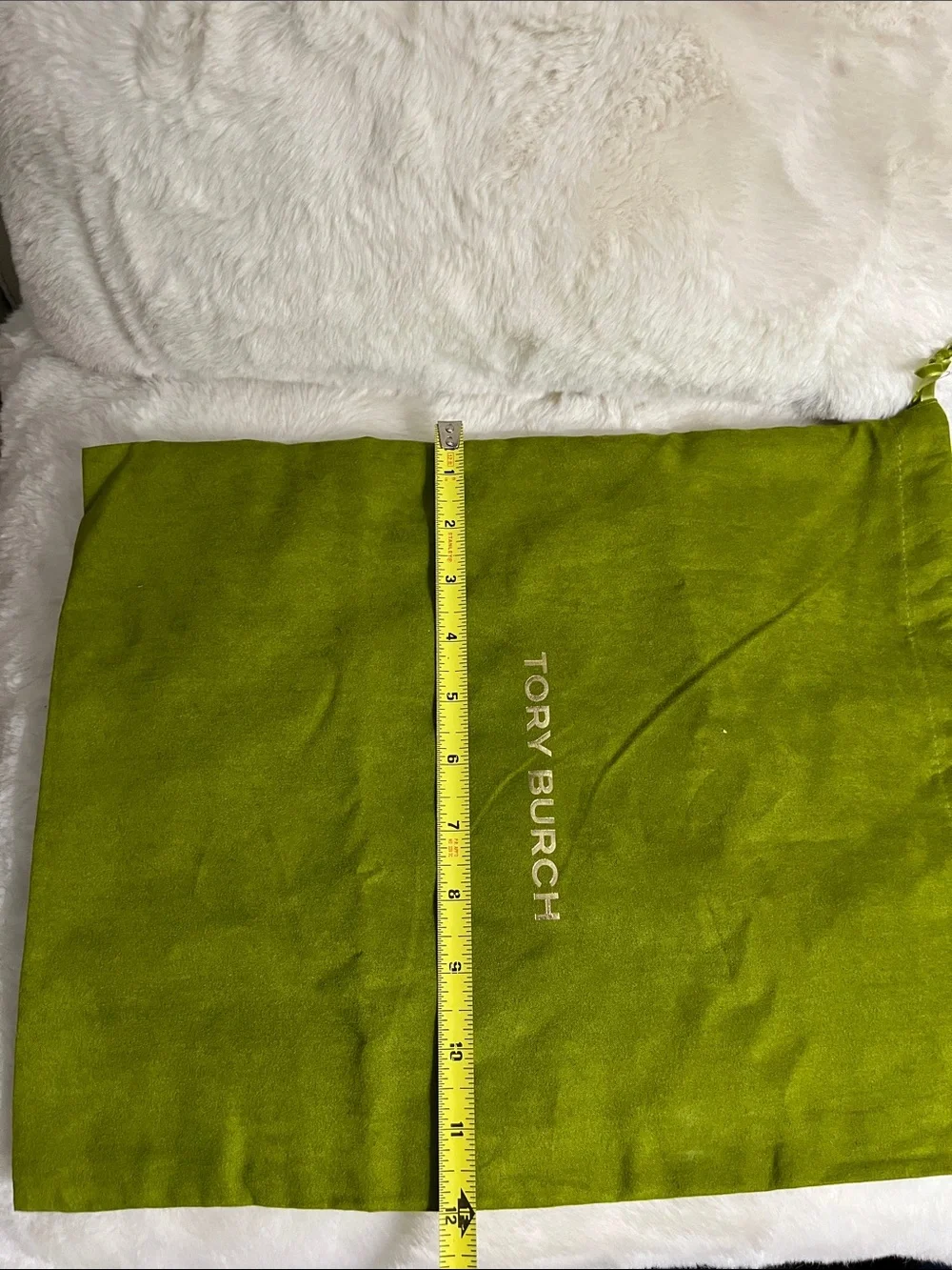 Tory Burch Lime Green Drawstring Dust Bag with Gold Logo